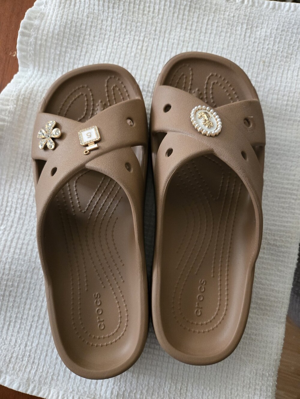 CROCS Women’s Brown Slip-On Mules with Decorative Charms